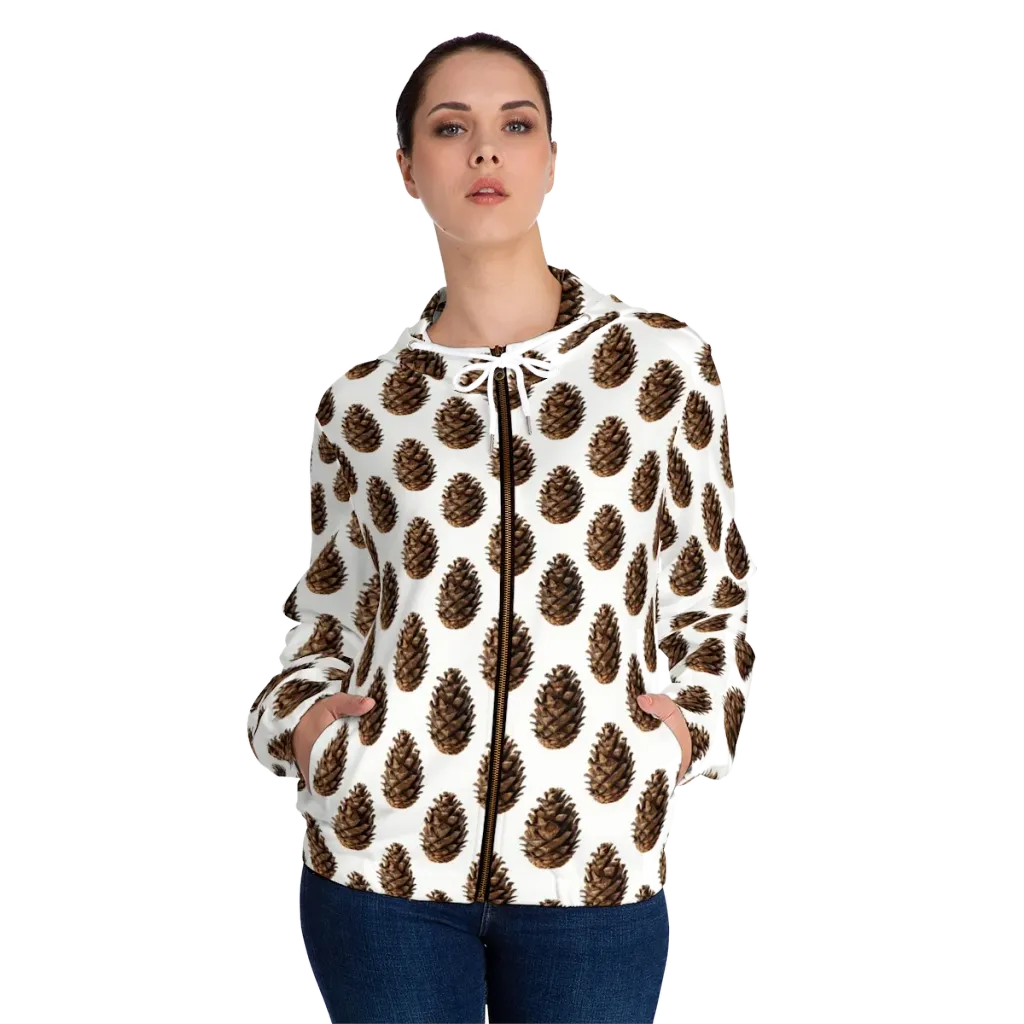 Pinecone Poise on Women's Full-Zip Hoodie — Front On Person