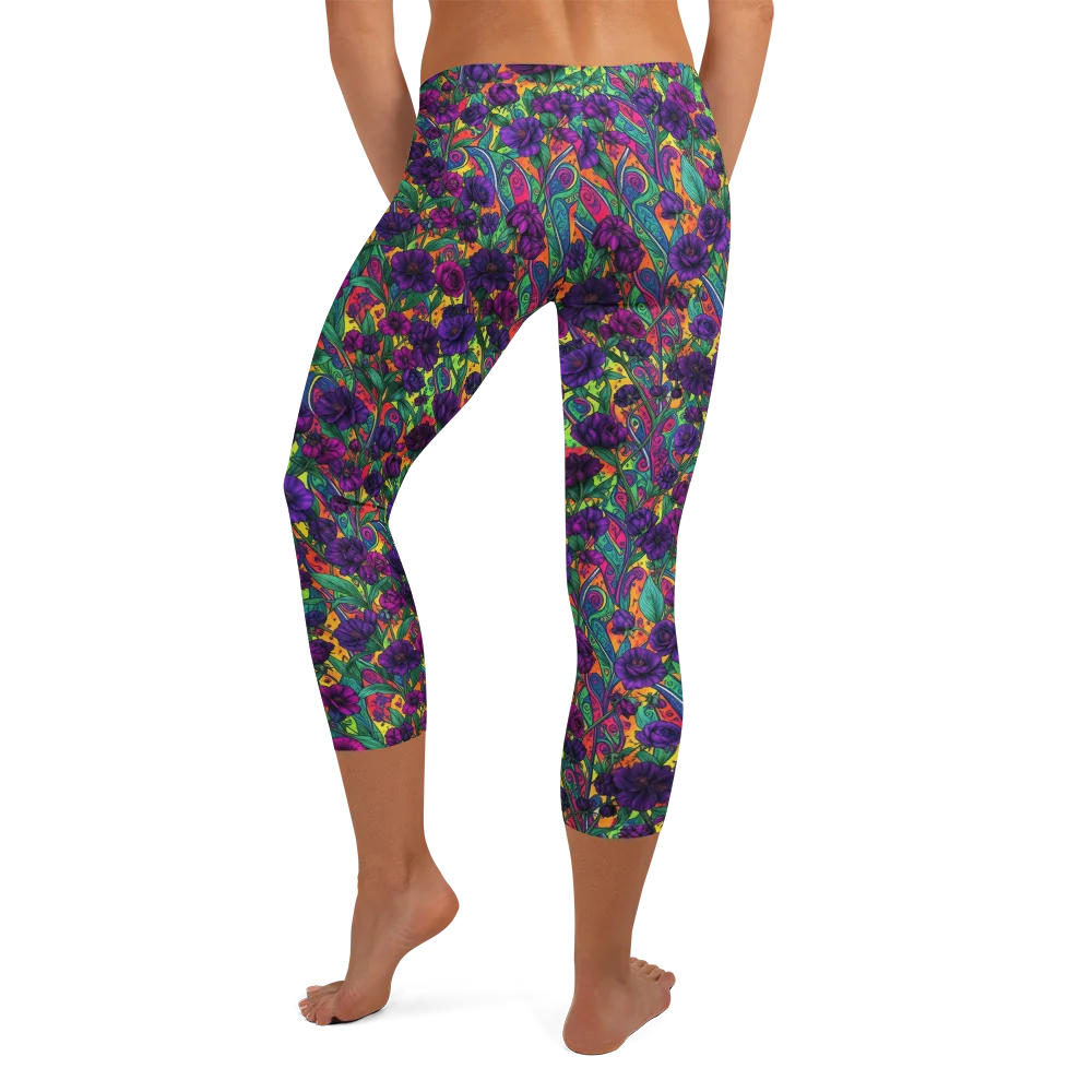 Violet Paisley Garden on Capri Leggings — Back