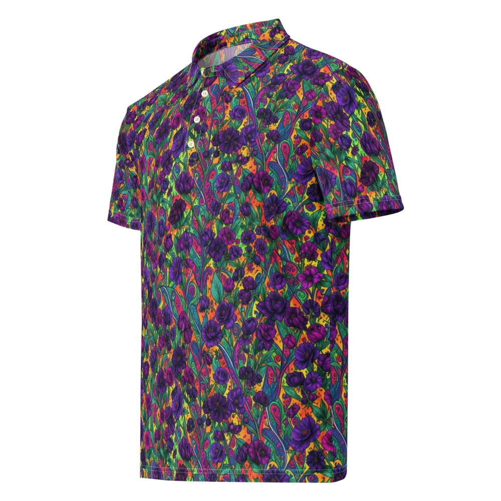 Violet Paisley Garden on Men's Slim Fit Polo Shirt — Left Front