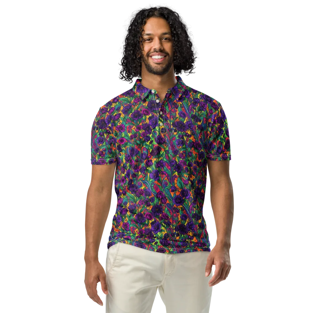 Violet Paisley Garden on Men's Slim Fit Polo Shirt — Front