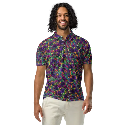 Violet Paisley Garden on a Men's Slim Fit Polo Shirt