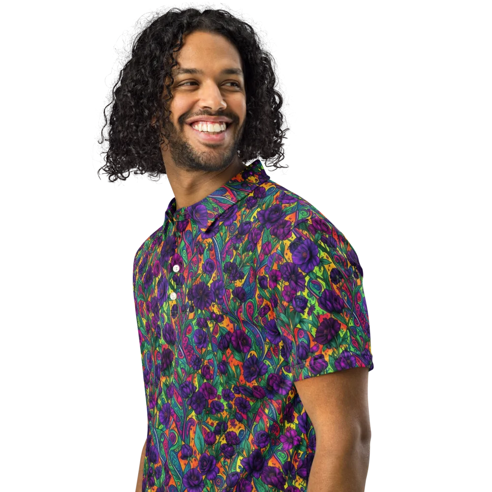 Violet Paisley Garden on Men's Slim Fit Polo Shirt — Left Front