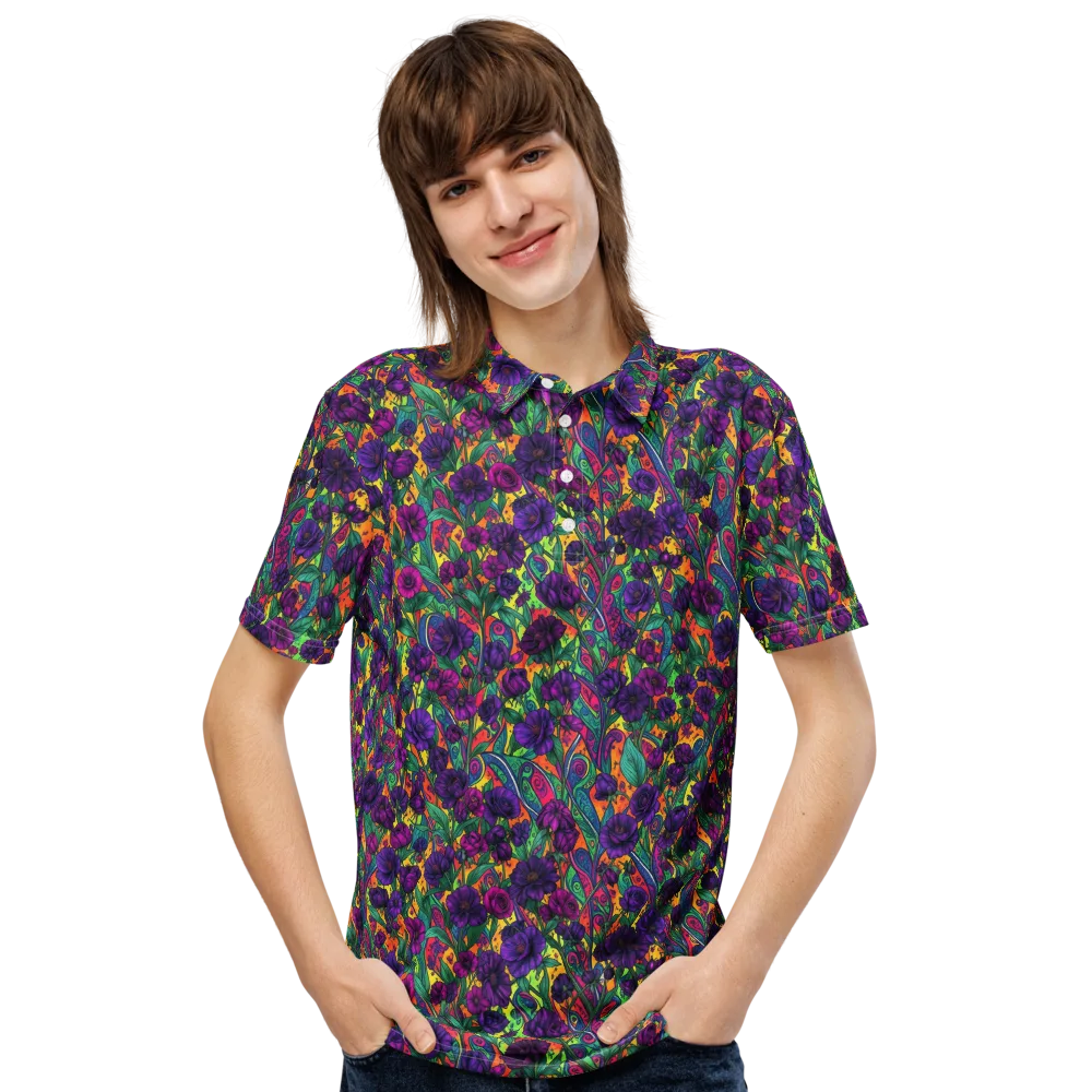 Violet Paisley Garden on Men's Slim Fit Polo Shirt — Front