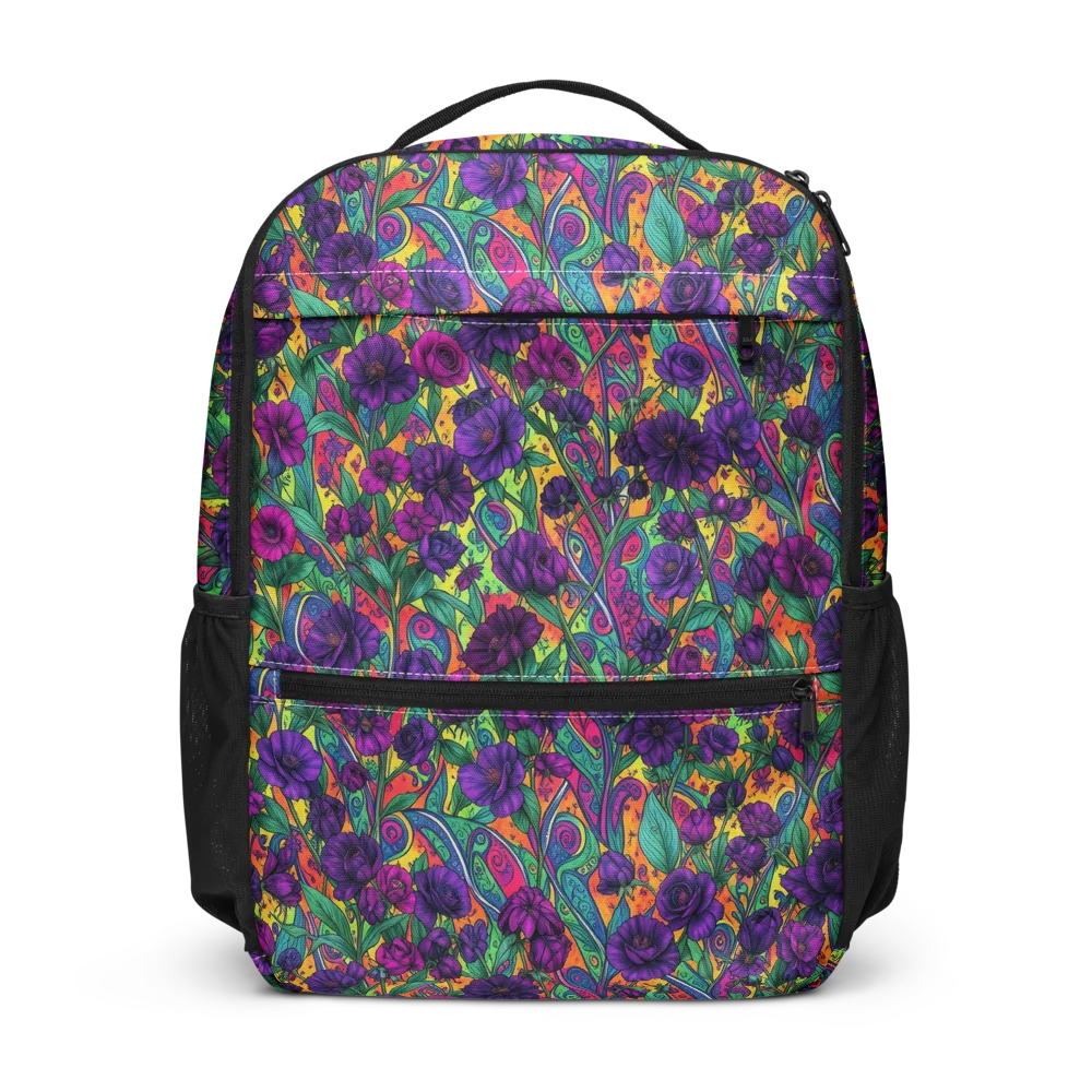 Violet Paisley Garden on Utility Backpack — Front