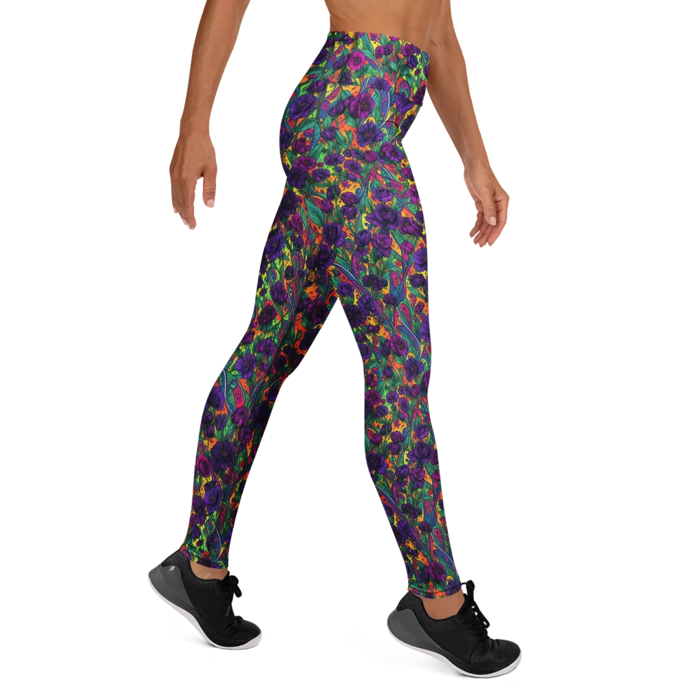 Violet Paisley Garden on Yoga Leggings — Right