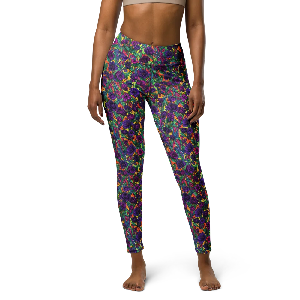 Violet Paisley Garden on Yoga Leggings — Front