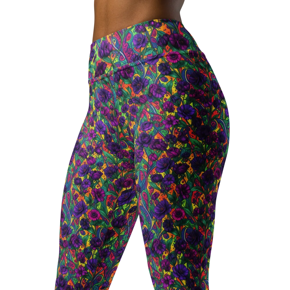 Violet Paisley Garden on Yoga Leggings — Left Front