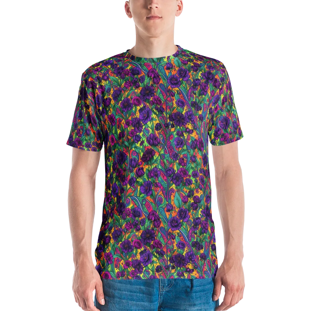 Violet Paisley Garden on Men's Crew Neck T-Shirt — Front
