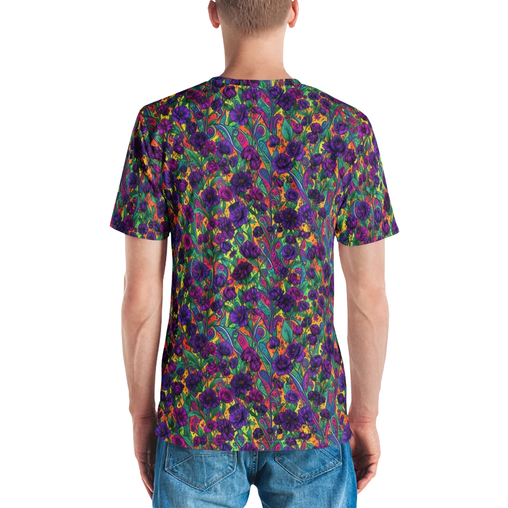 Violet Paisley Garden on Men's Crew Neck T-Shirt — Back