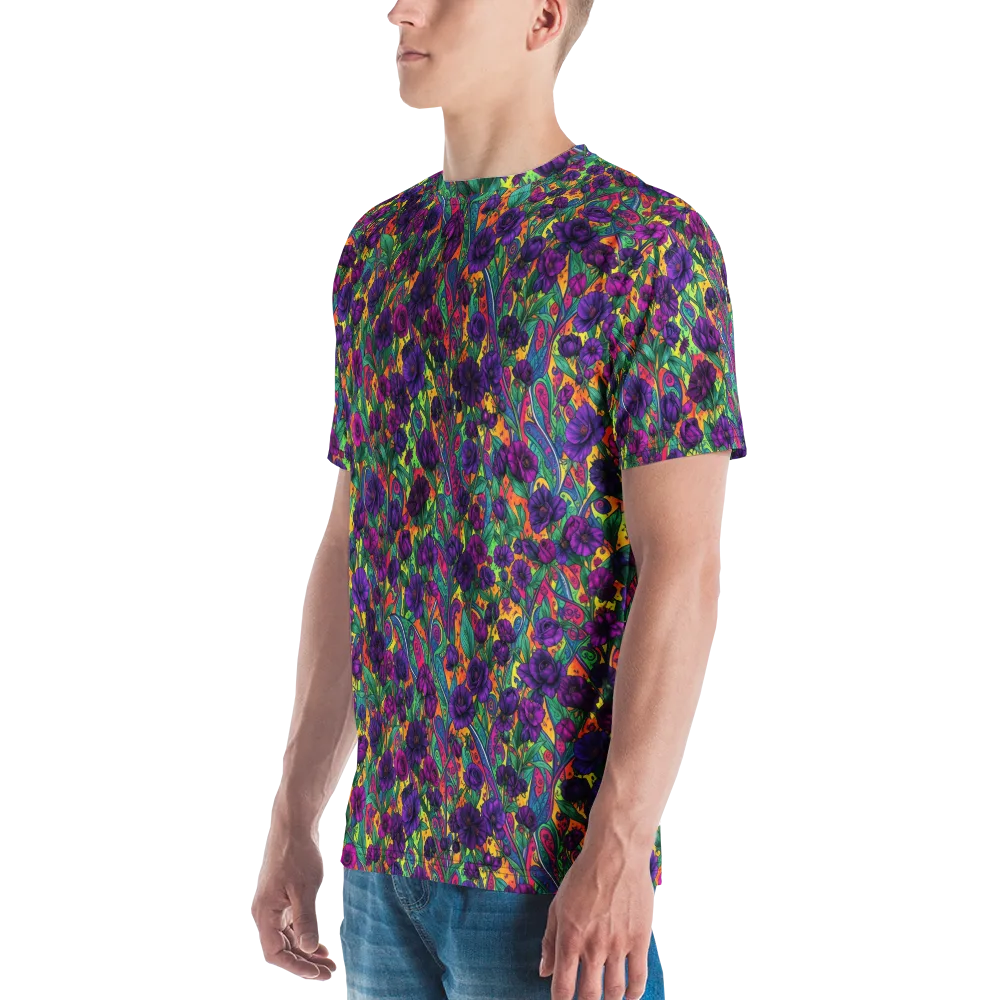 Violet Paisley Garden on Men's Crew Neck T-Shirt — Left