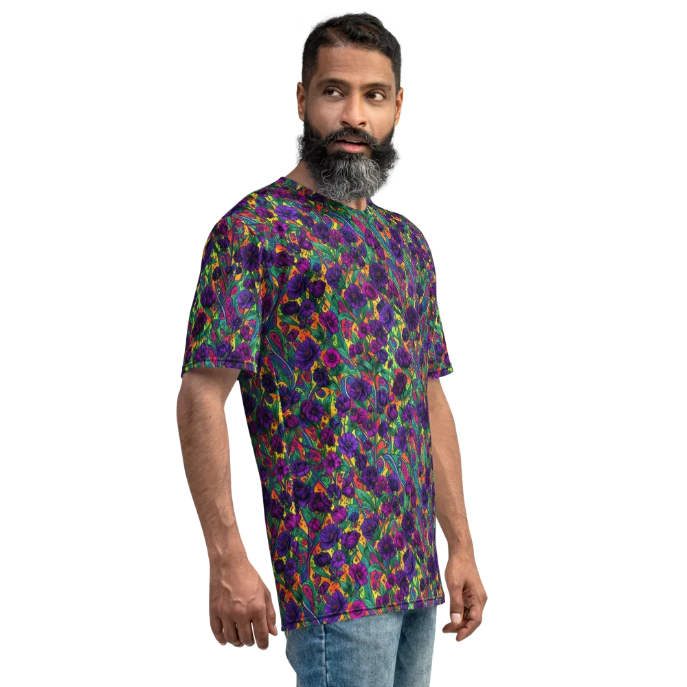 Violet Paisley Garden on Men's Crew Neck T-Shirt — Right