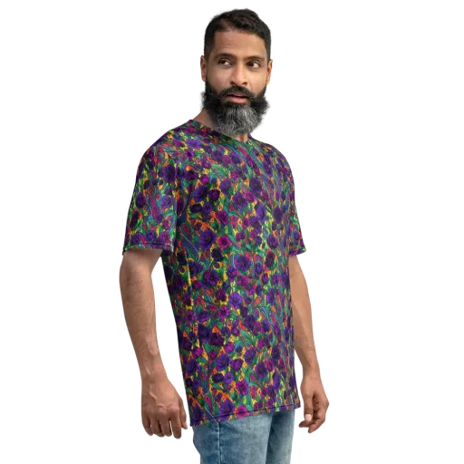 Violet Paisley Garden on a Men's Crew Neck T-Shirt