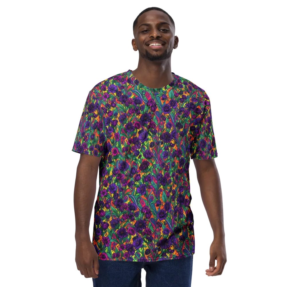 Violet Paisley Garden on Men's Crew Neck T-Shirt — Front