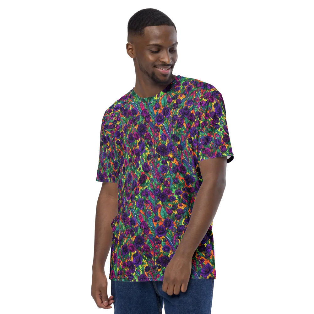Violet Paisley Garden on Men's Crew Neck T-Shirt — Left