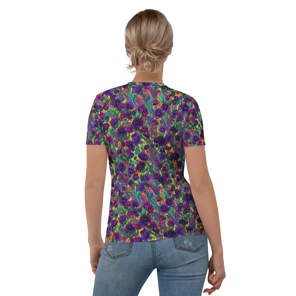 Violet Paisley Garden on Women's Crew Neck T-Shirt — Back
