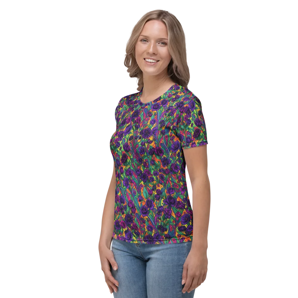 Violet Paisley Garden on Women's Crew Neck T-Shirt — Left