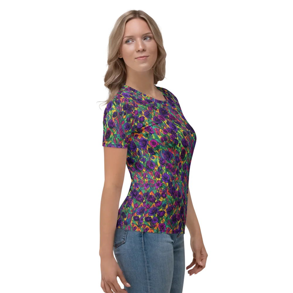 Violet Paisley Garden on Women's Crew Neck T-Shirt — Right