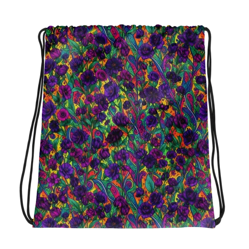 Violet Paisley Garden on a Drawstring Bag