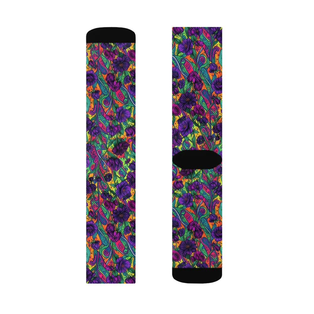 Violet Paisley Garden on Socks — Left Sock