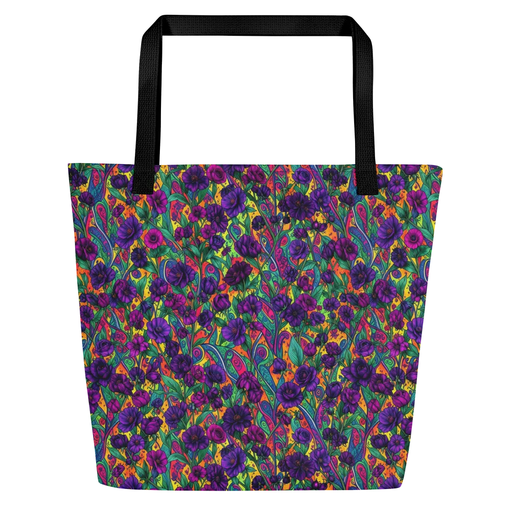 Violet Paisley Garden on Large Tote Bag W/ Pocket — Front
