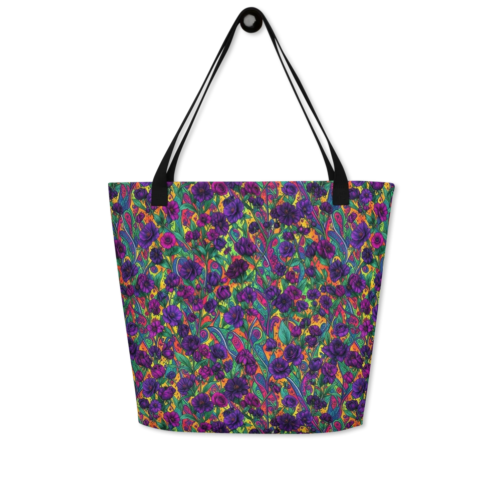 Violet Paisley Garden on Large Tote Bag W/ Pocket — Front