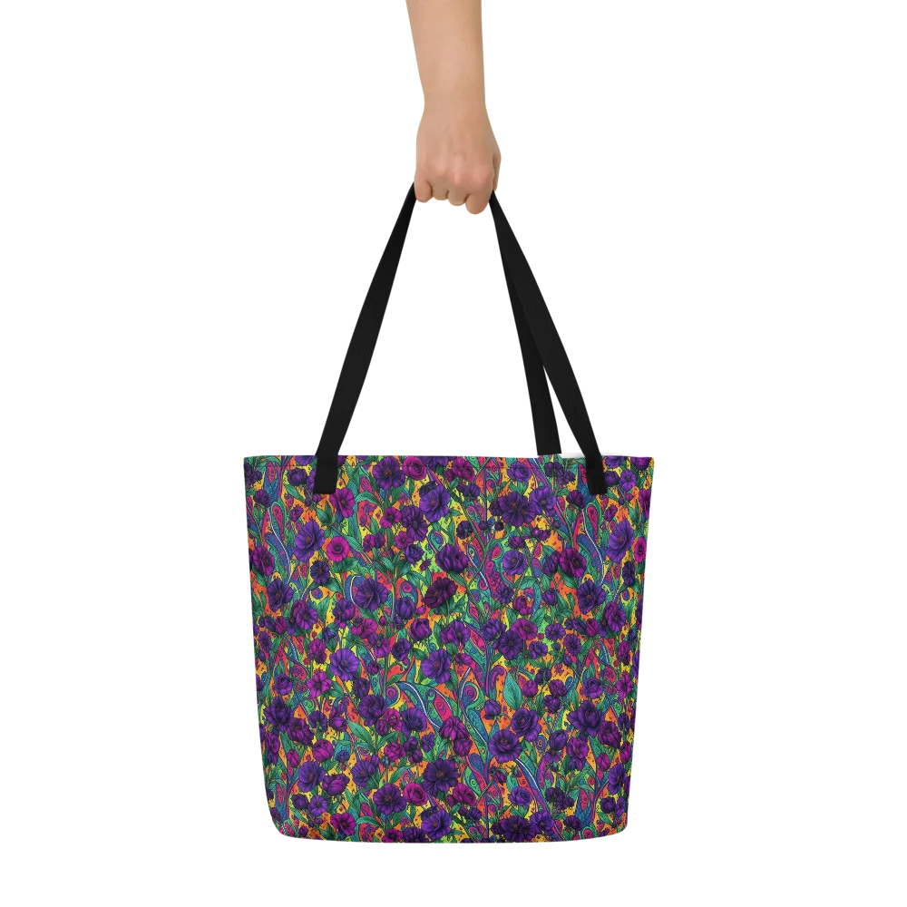 Violet Paisley Garden on Large Tote Bag W/ Pocket — Front
