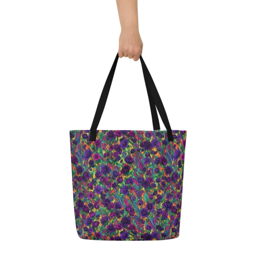 Violet Paisley Garden on a Large Tote Bag W/ Pocket