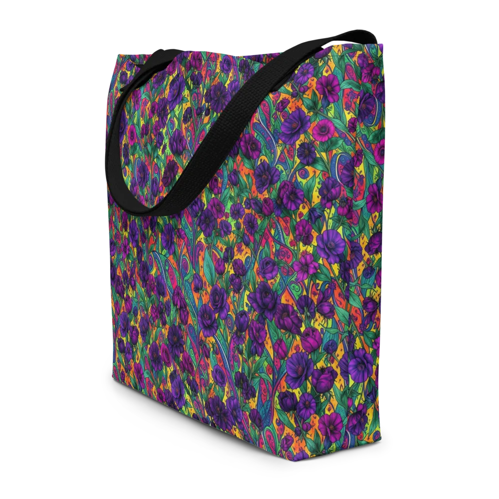 Violet Paisley Garden on Large Tote Bag W/ Pocket — Front
