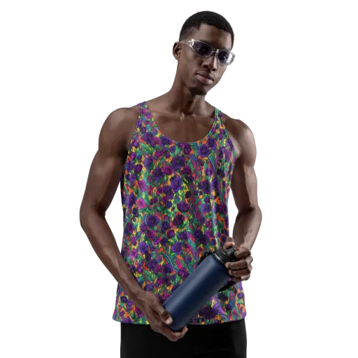 Violet Paisley Garden on a Men's Tank Top