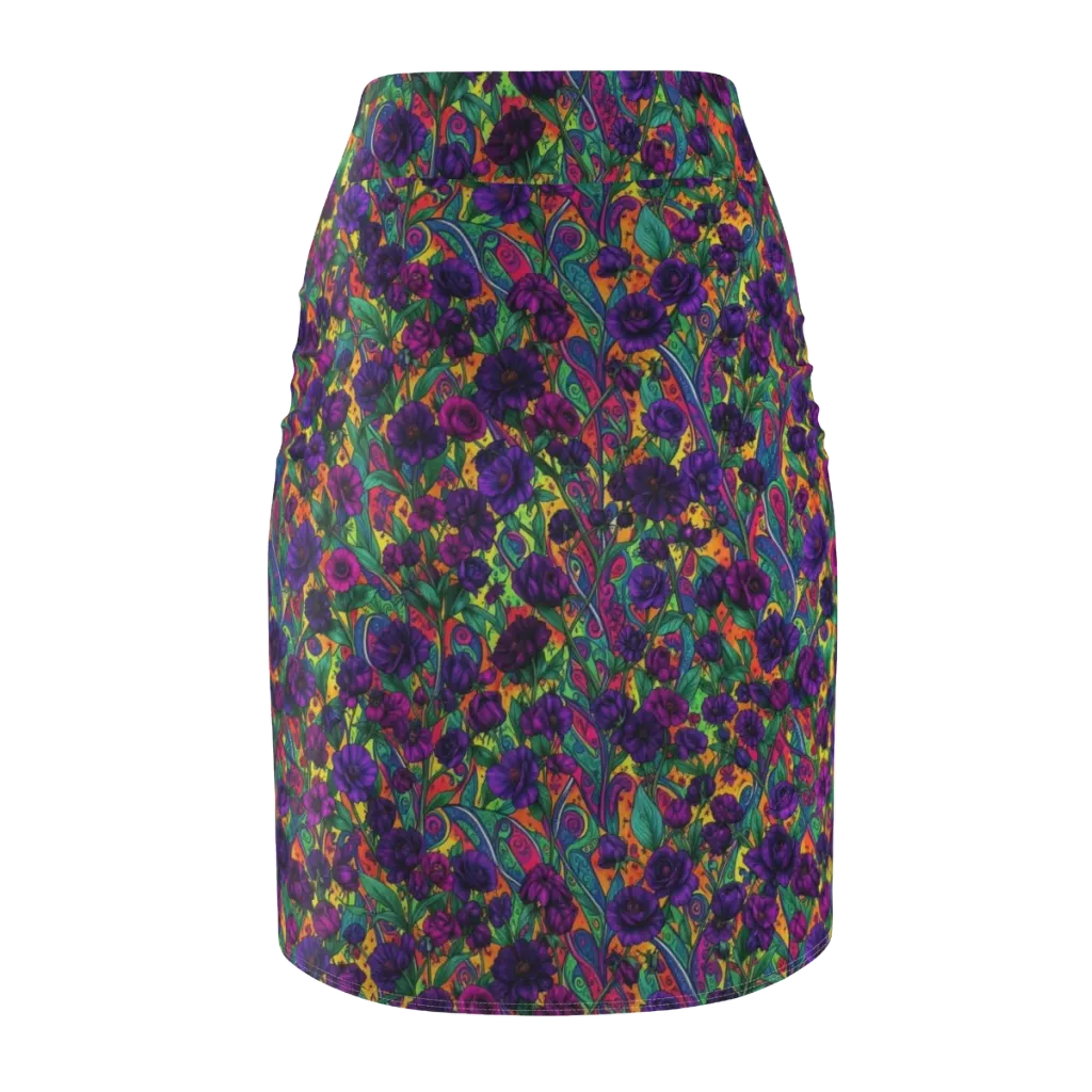 Violet Paisley Garden on Pencil Skirt — Back