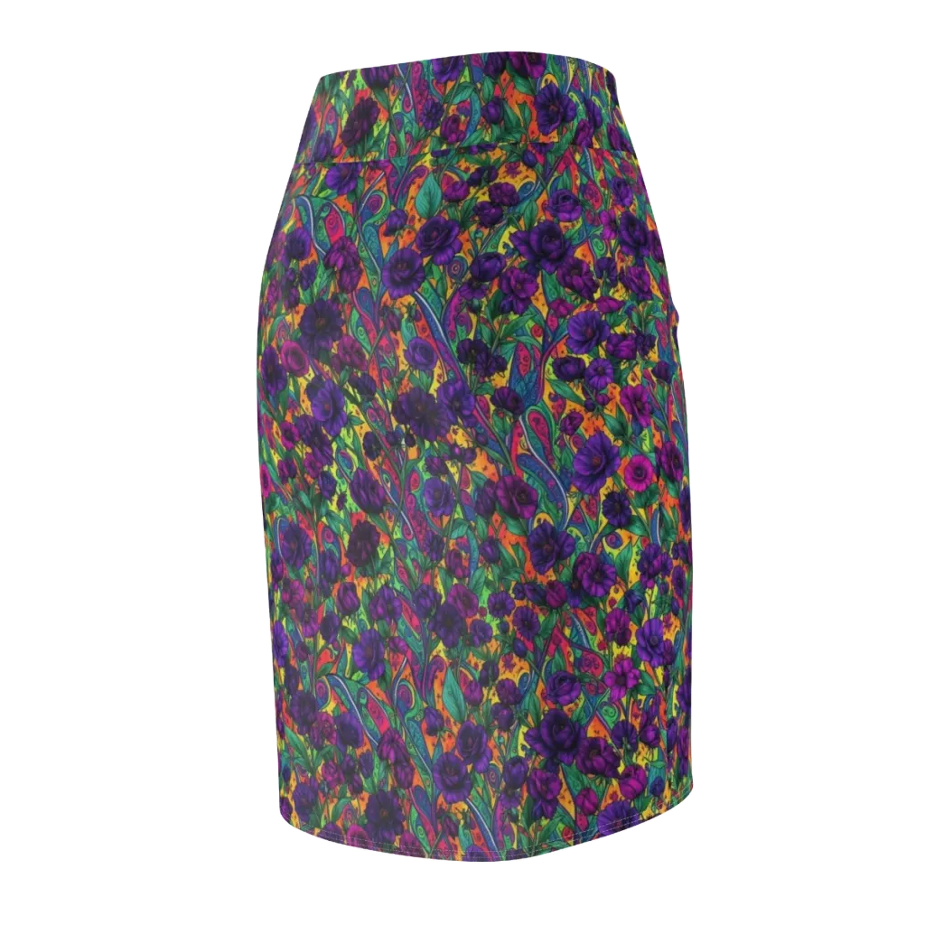 Violet Paisley Garden on Pencil Skirt — Back Side
