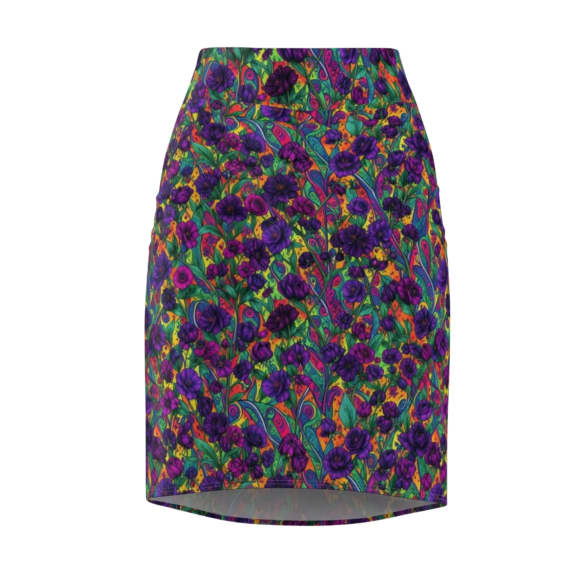 Violet Paisley Garden on Pencil Skirt — Front