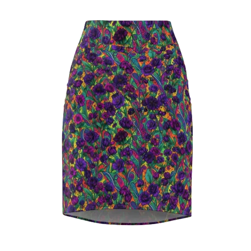 Violet Paisley Garden on a Pencil Skirt