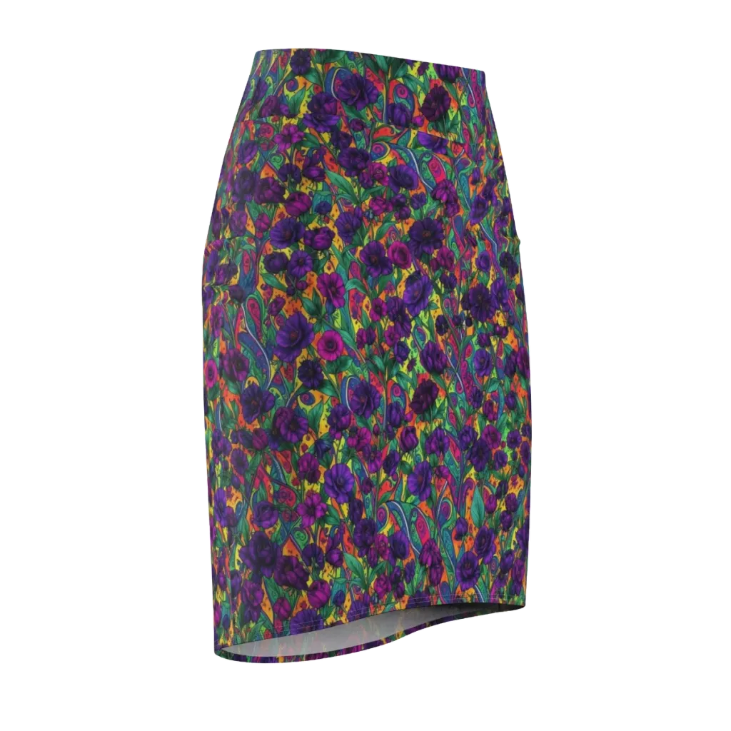 Violet Paisley Garden on Pencil Skirt — Front Side