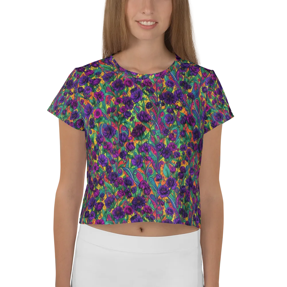 Violet Paisley Garden on Crop Tee — Front
