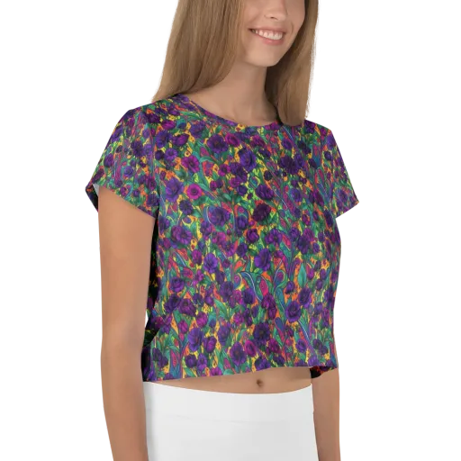 Violet Paisley Garden on a Crop Tee