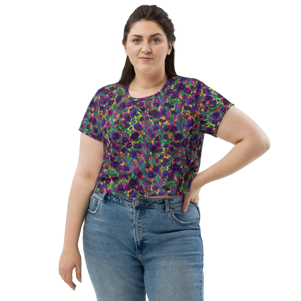 Violet Paisley Garden on Crop Tee — Front