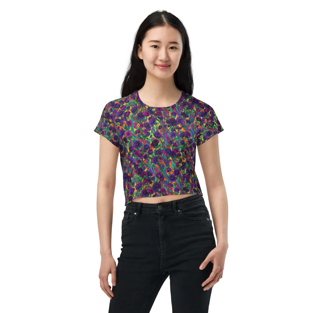 Violet Paisley Garden on Crop Tee — Front