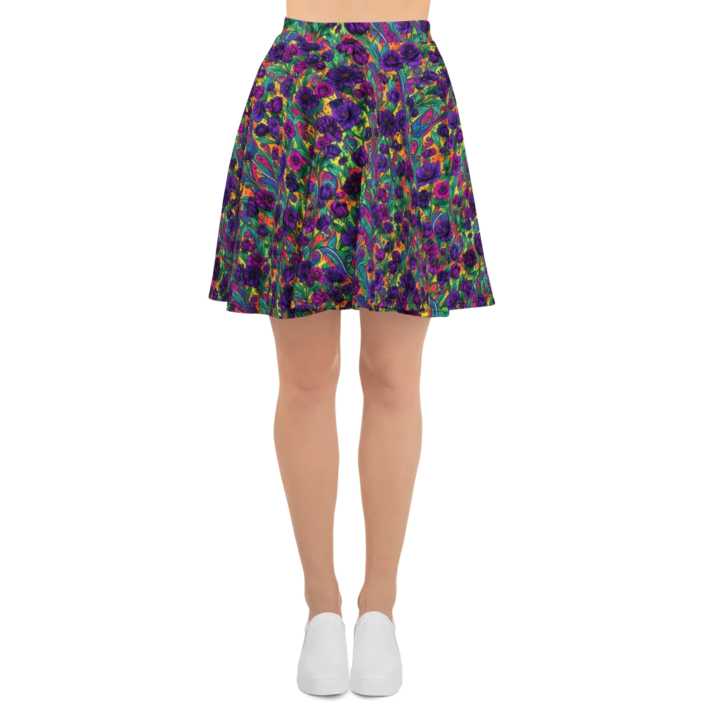 Violet Paisley Garden on Skater Skirt — Front