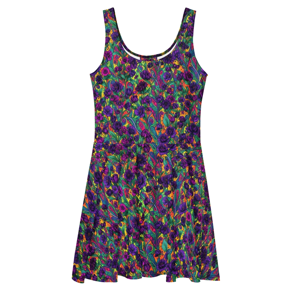 Violet Paisley Garden on Skater Dress — Front