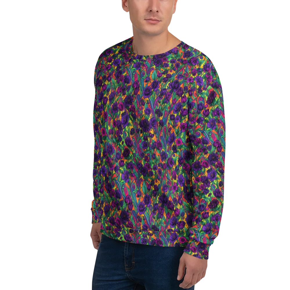 Violet Paisley Garden on Sweatshirt — Left Front