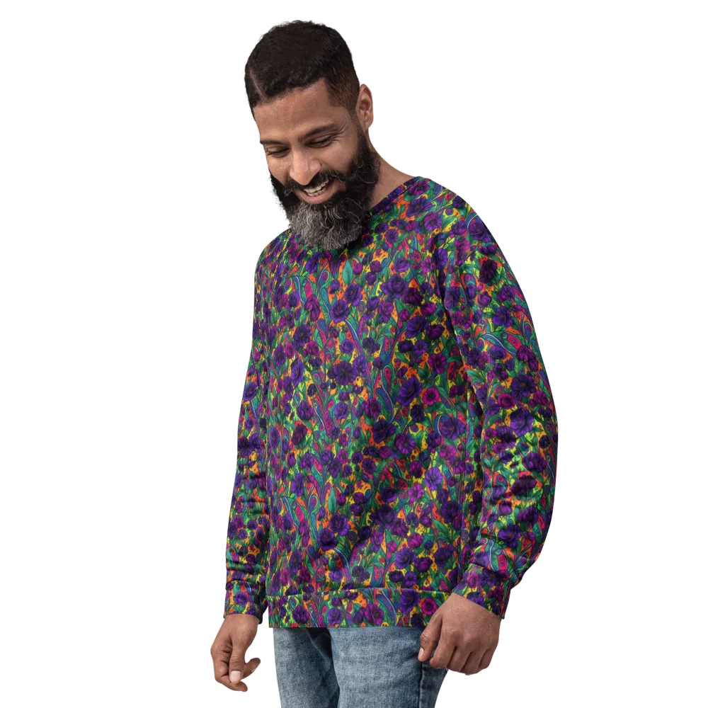 Violet Paisley Garden on Sweatshirt — Left Front