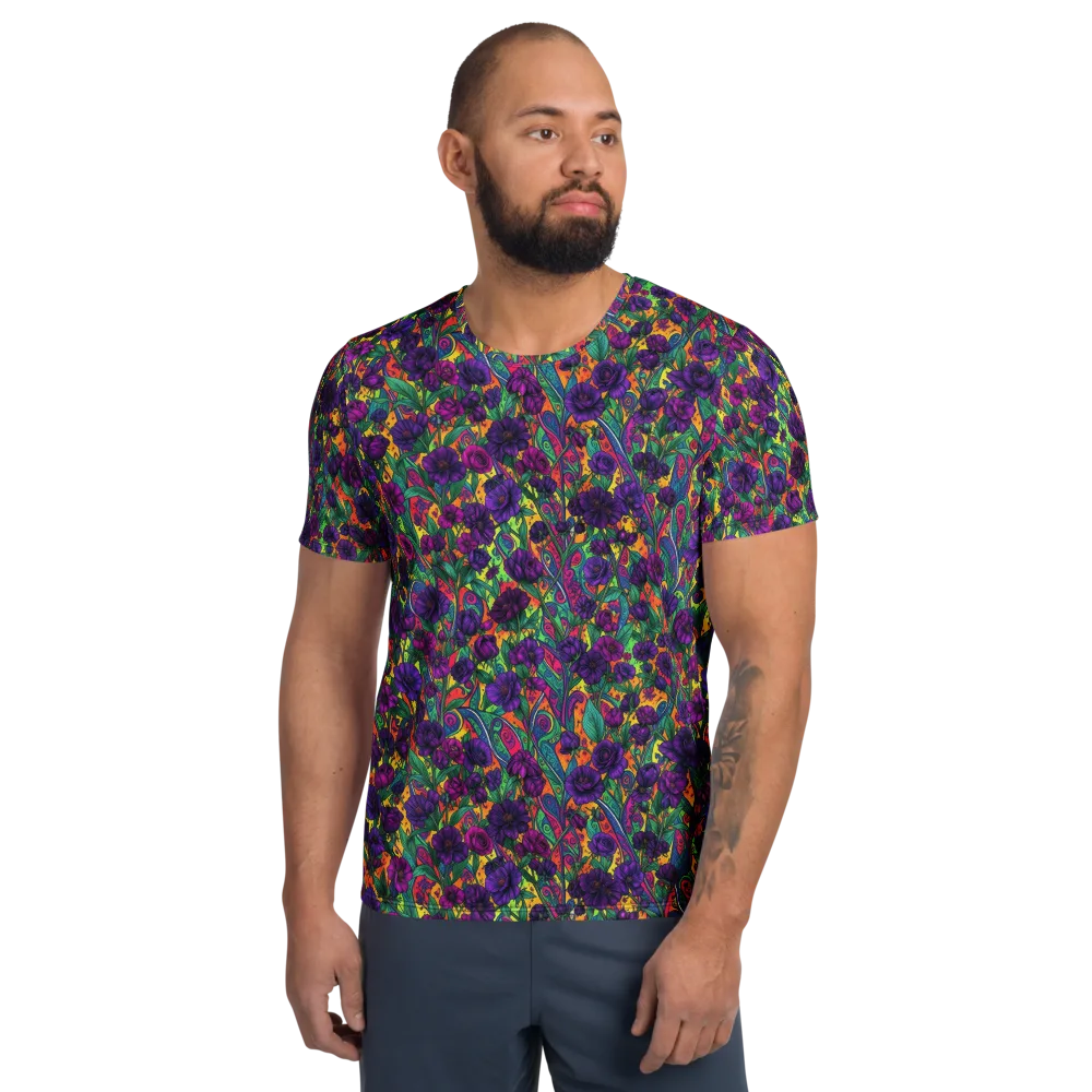 Violet Paisley Garden on Men's Athletic T-Shirt — Front