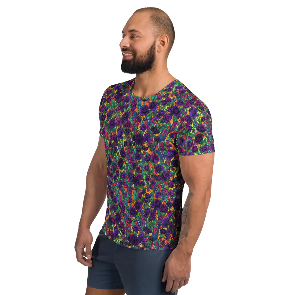 Violet Paisley Garden on Men's Athletic T-Shirt — Left