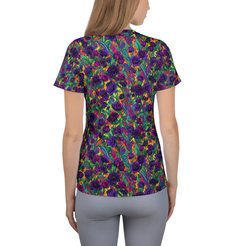 Violet Paisley Garden on Women's Athletic T-Shirt — Back