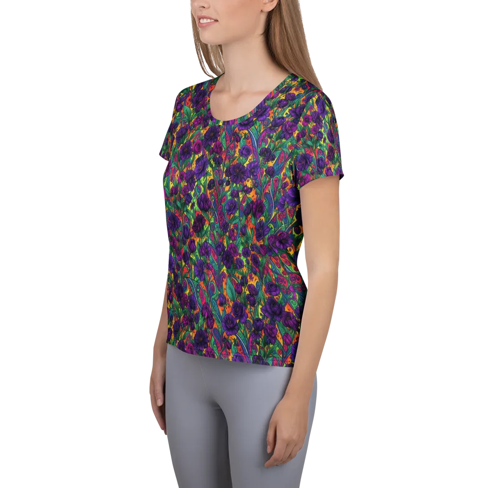 Violet Paisley Garden on Women's Athletic T-Shirt — Left