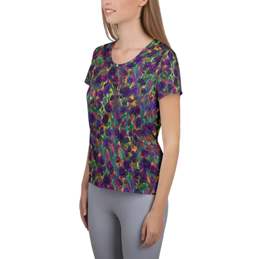 Violet Paisley Garden on a Women's Athletic T-Shirt