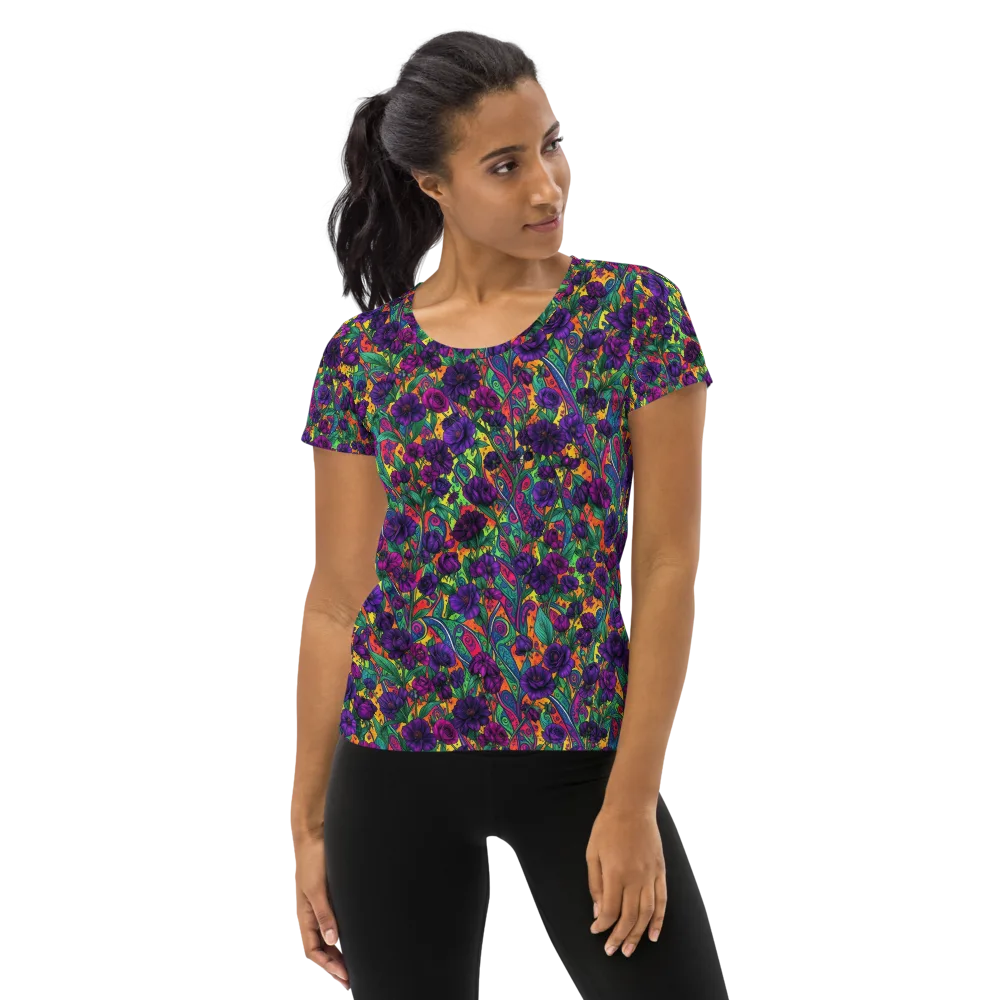 Violet Paisley Garden on Women's Athletic T-Shirt — Front