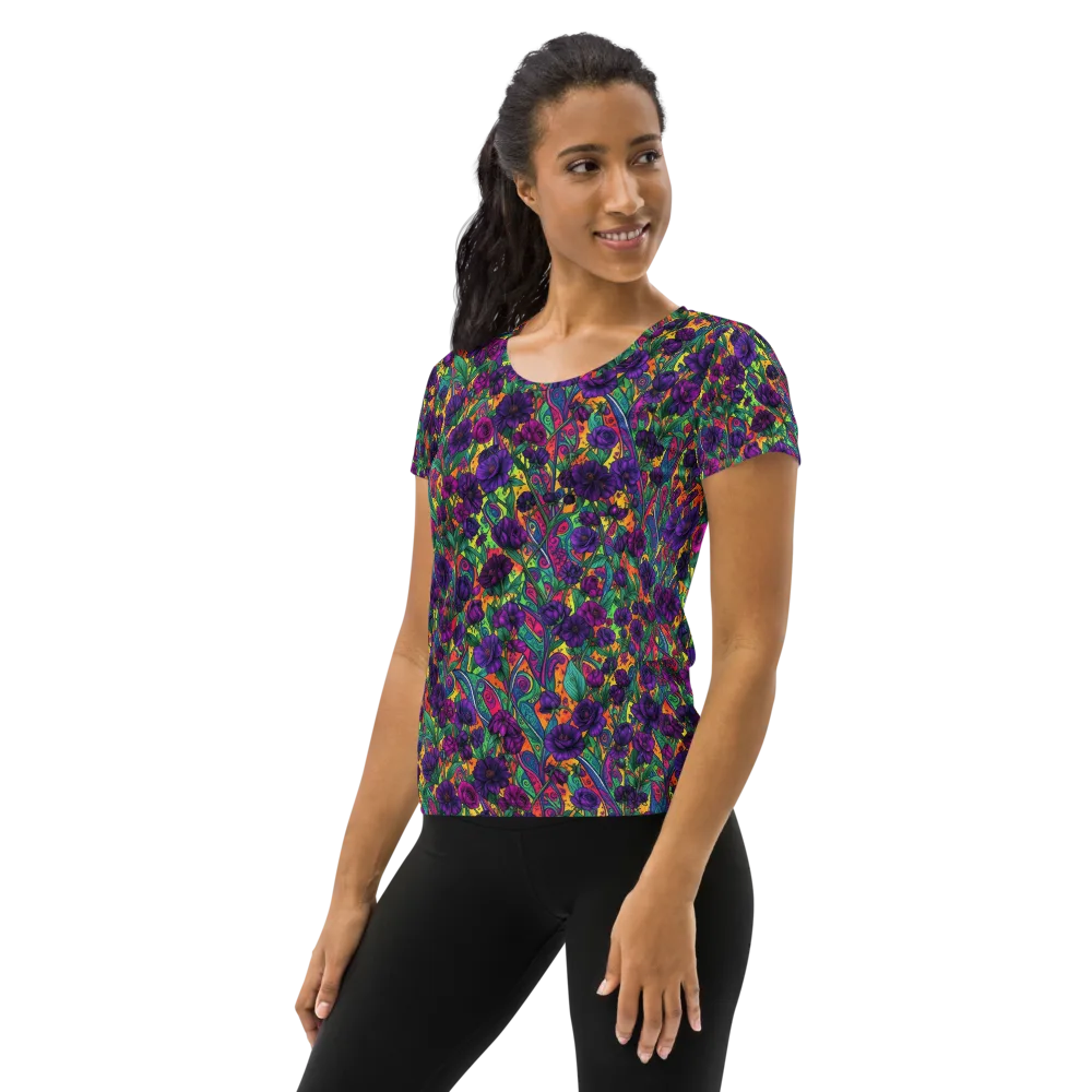 Violet Paisley Garden on Women's Athletic T-Shirt — Left