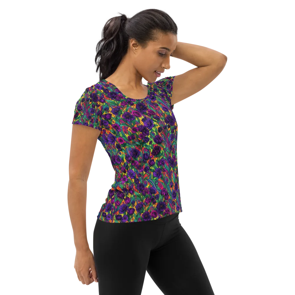 Violet Paisley Garden on Women's Athletic T-Shirt — Right